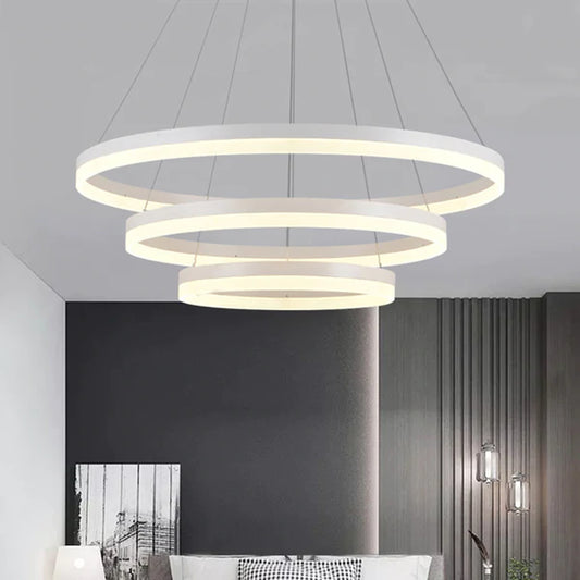 Lustră LED Modernă cu Inele Suprapuse, DM3343-3, Alb – Iluminat Stilat pentru Spații Contemporane