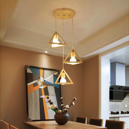 Lustră Premium Suspendată Geometrică DM8261-3 – Design Din Lemn Și Iluminat Modern, Ideală Pentru Spații Contemporane