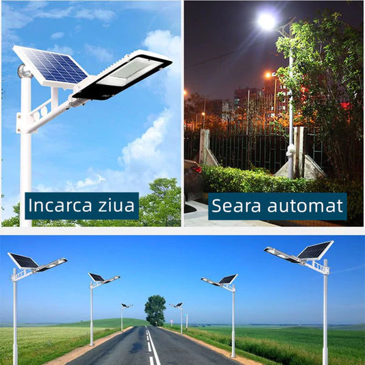 Proiector solar LED stradal, 300W cu telecomanda, iluminare puternică și sustenabilă