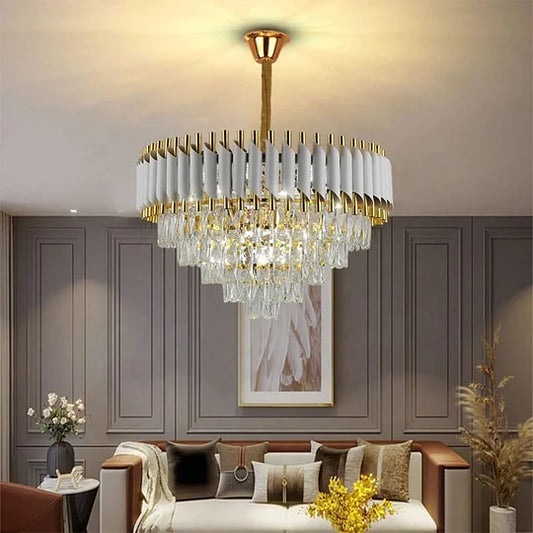 Candelabru DM Living Premium, Model DM9001/400, Textura Cristal – 4 X E27, Alb/Auriu, Ideal Pentru Interioare De Lux