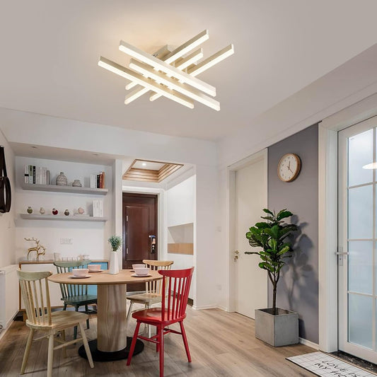 Lustră LED, Model Liniar cu Telecomandă, Alb – Iluminat Reglabil pentru Camere și Birouri Moderne