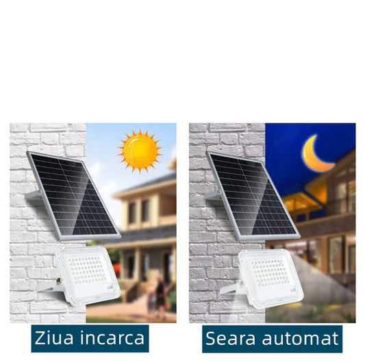 Proiector LED 50W, Cu Panou Solar Și Telecomandă – Iluminare Modernă Și Durabilă Pentru Spații Exterioare.