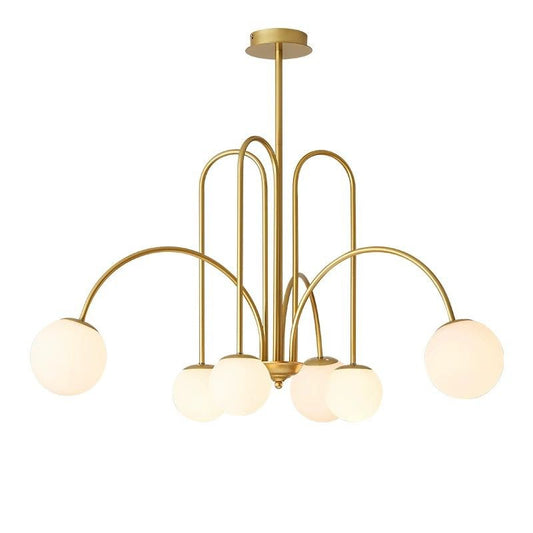 Candelabru modern, cu brațe aurii și sfere luminoase, dimensiuni generoase DM1018/6 Auriu