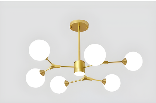 Lustră Modernă, Design Asimetric cu 6 Surse de Iluminare, Auriu/Alb, DM2416/6 – O Alegere Sofisticată pentru Decorul Tău