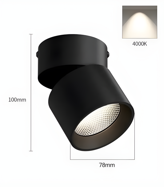 Spot LED Premium, Orientabil, 10W – Soluție Modernă cu Lumina Neutră 4000K, Model Negru