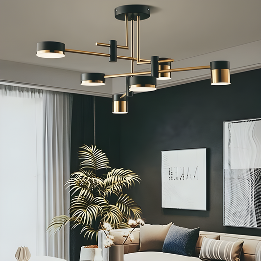 Lustră Modernă cu 6 Surse LED Articulate și Telecomandă, Negru/Auriu, DM21014/3+3 – Funcționalitate și Stil pentru Casa Ta