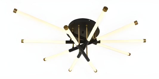 Lustră de Lux DM80011/5 – Design Suspendat cu 5 Corpuri de Expunere, Telecomandă și 3 Tipuri de Lumină, 75W, Negru/Auriu