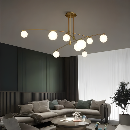 Lustră de Lux  Suspendată, Aurie, Cu 9 Abajururi, 9 x G9, Perfectă pentru Decoruri Contemporane, Model DM5478/9