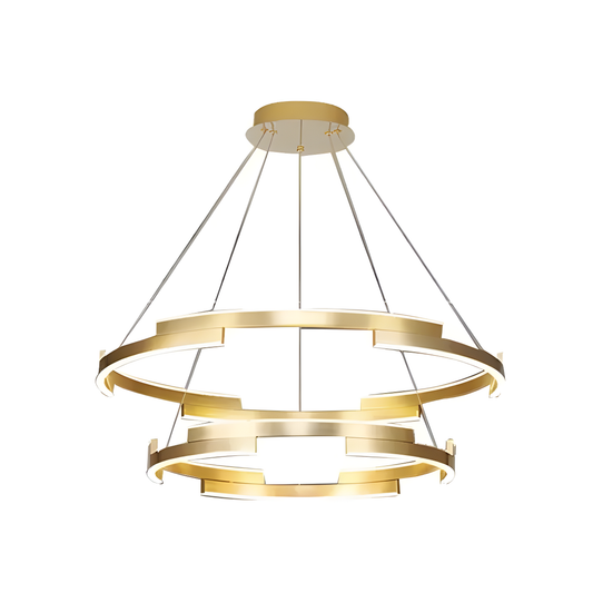 Lustră Premium Aurie Tip Pendul DM9145/600+400 – 3 Tipuri de Lumină cu Telecomandă, Înălțime Ajustabilă, 85W, – Eleganță în Stil Modern